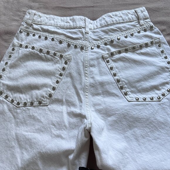 Reformation Cary High Rise Slouchy Wide Leg Jeans Fior Di Latte Studded Size 30 - Picture 6 of 10